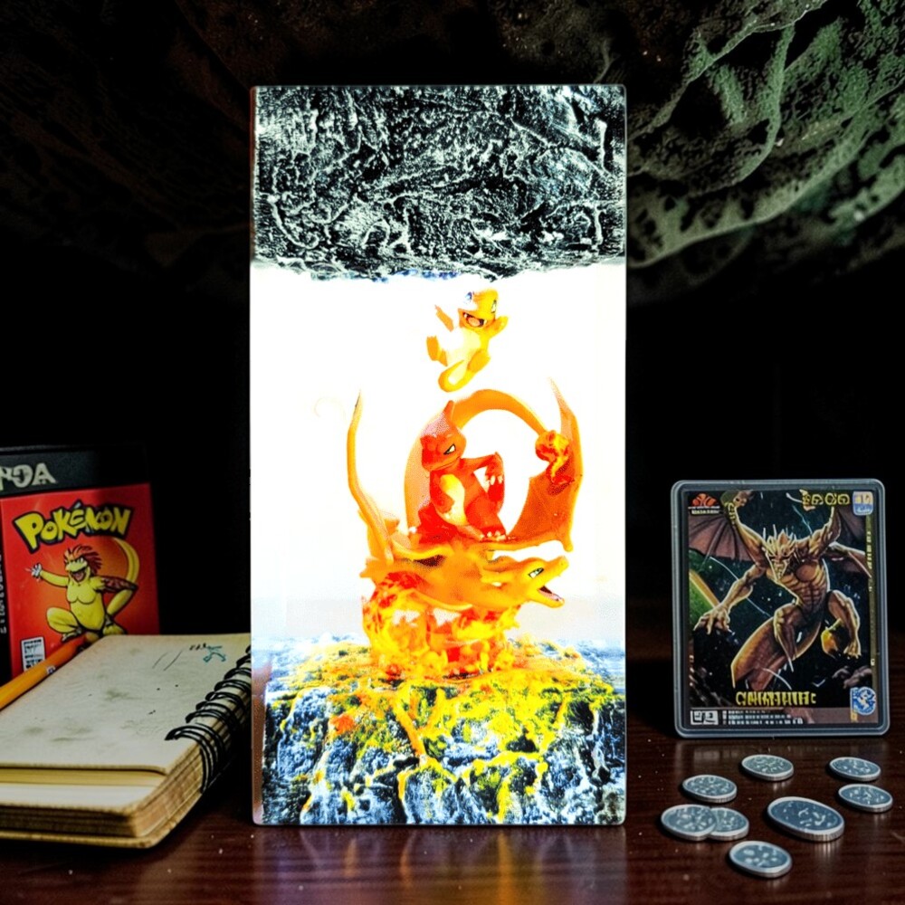 Charizard Lamp: Handcrafted Pokemon Resin & Burl Wood Art - Image 2