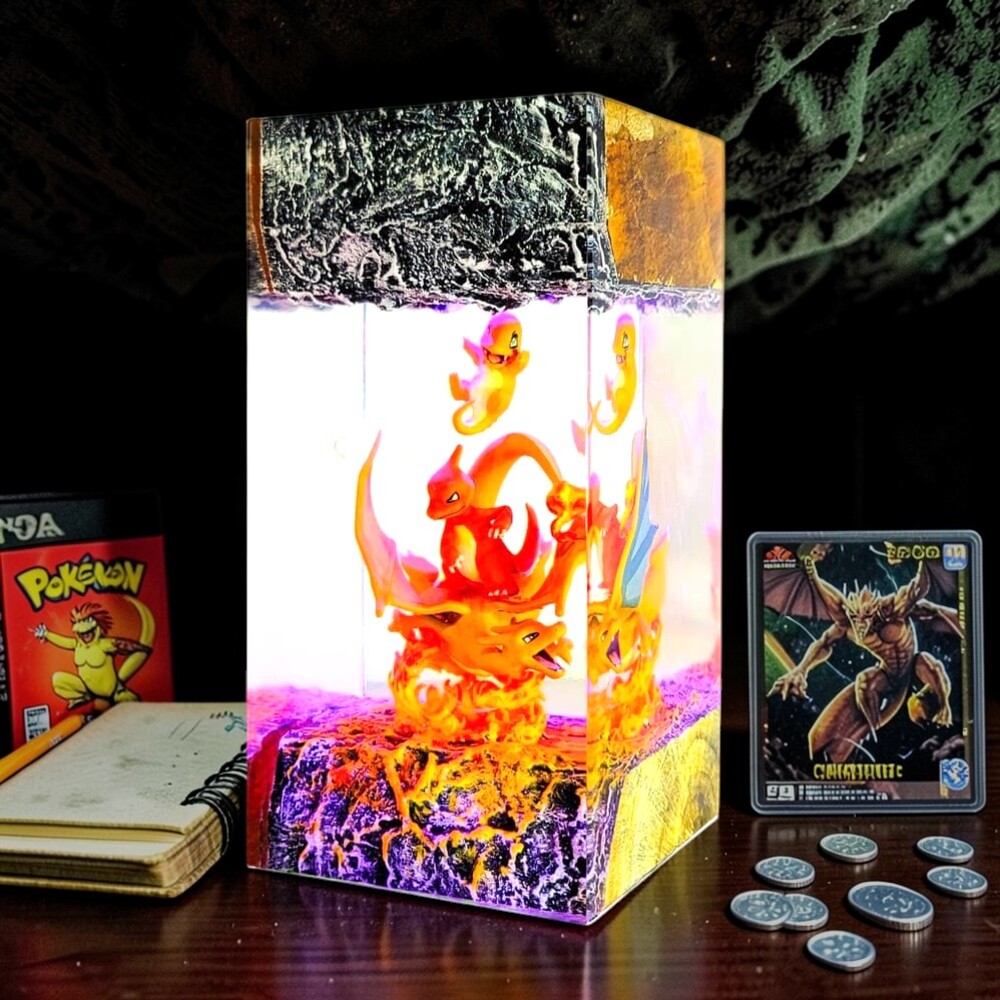 Charizard Lamp: Handcrafted Pokemon Resin & Burl Wood Art - Image 4