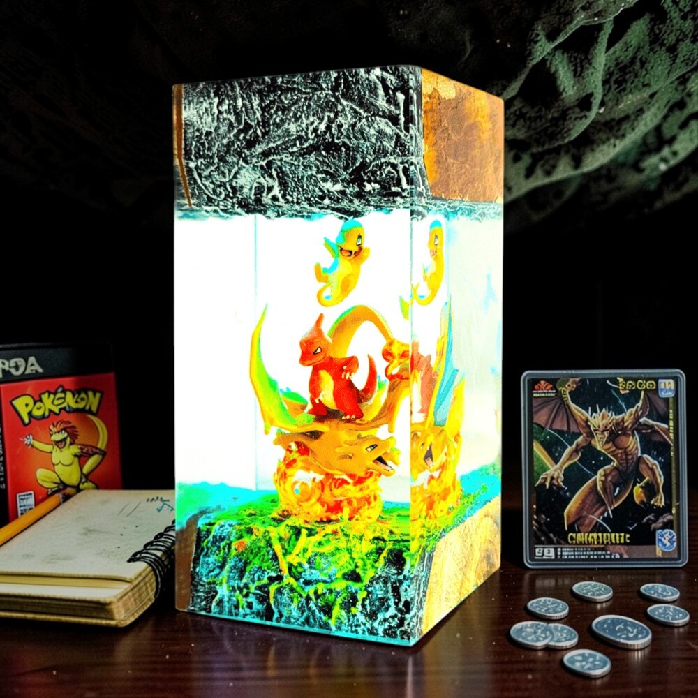 Charizard Lamp: Handcrafted Pokemon Resin & Burl Wood Art - Image 5