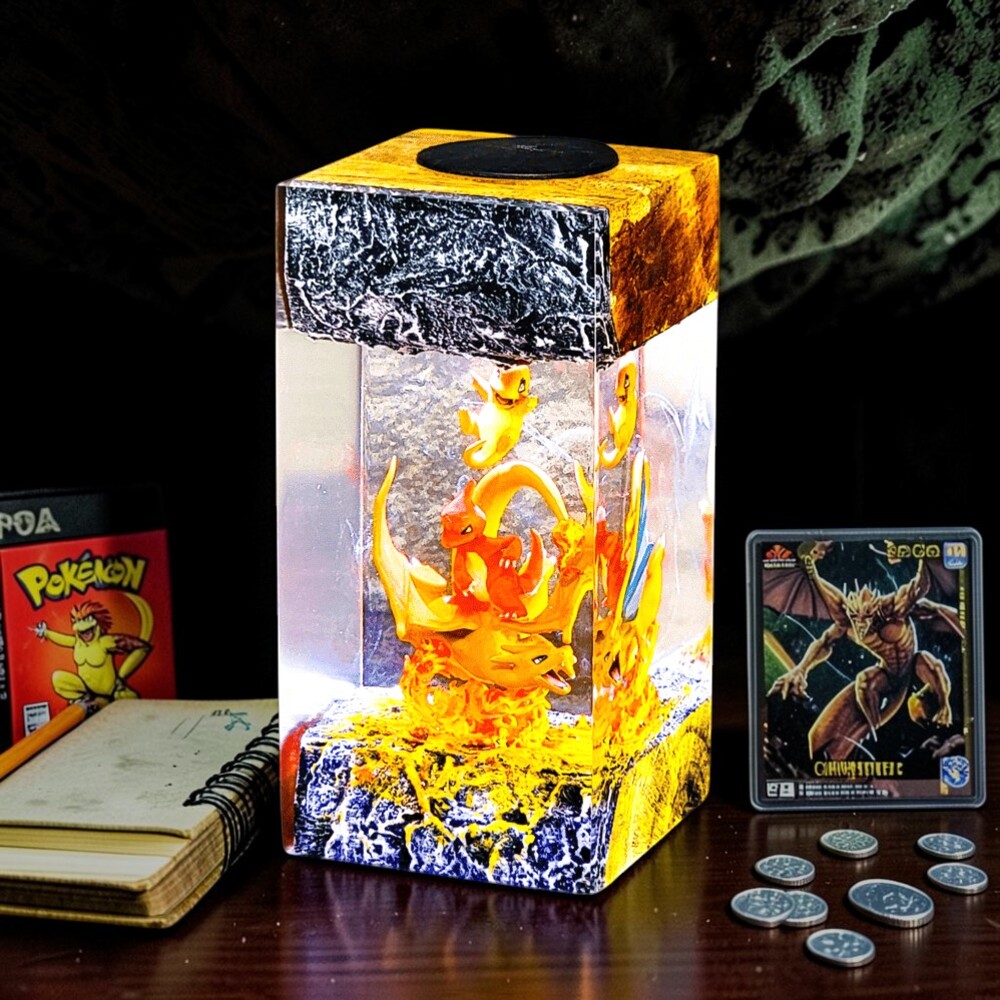 Charizard Lamp: Handcrafted Pokemon Resin & Burl Wood Art - Image 7