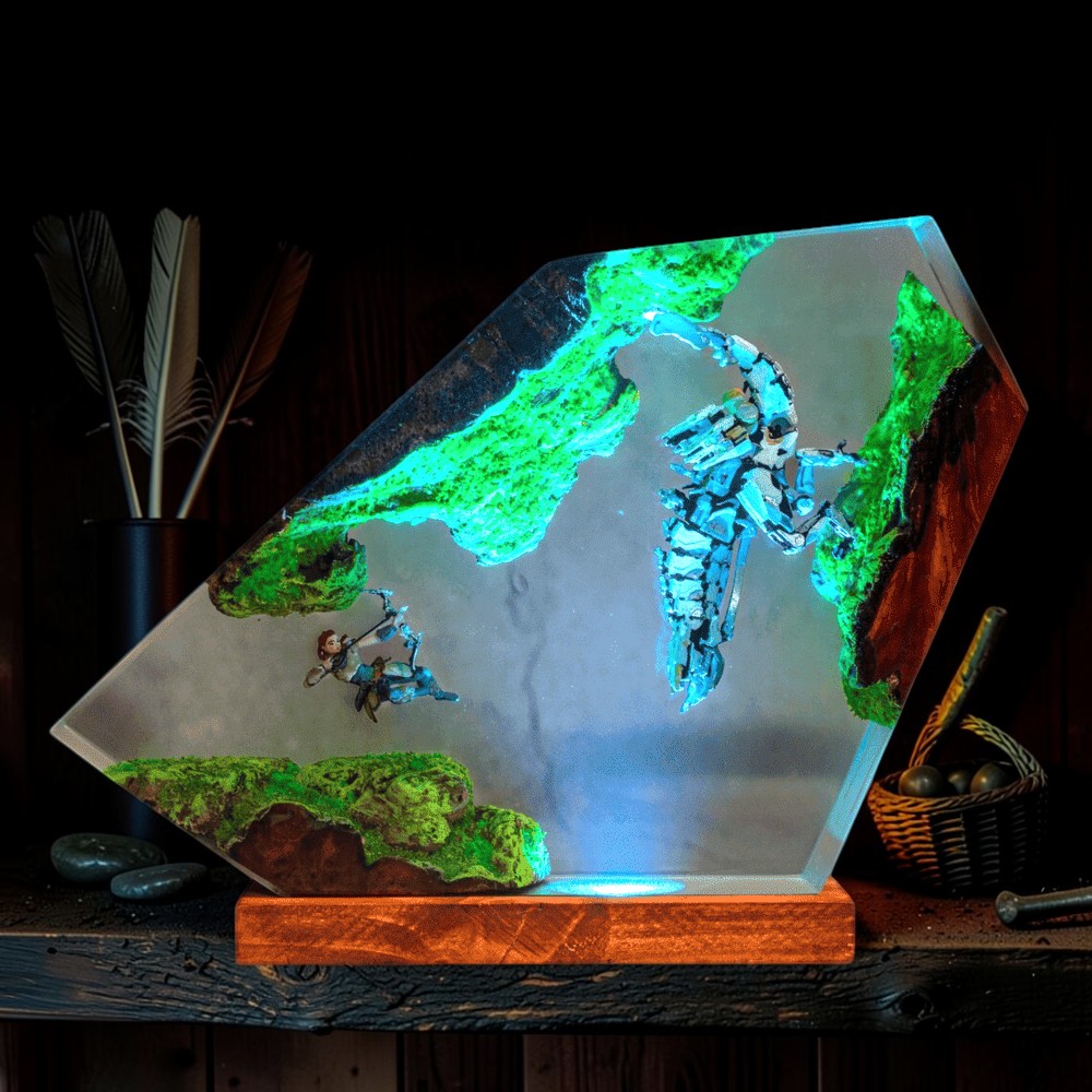 Handcrafted Horizon Zero Dawn Lamp: Aloy vs. Machine Resin Art - Image 5