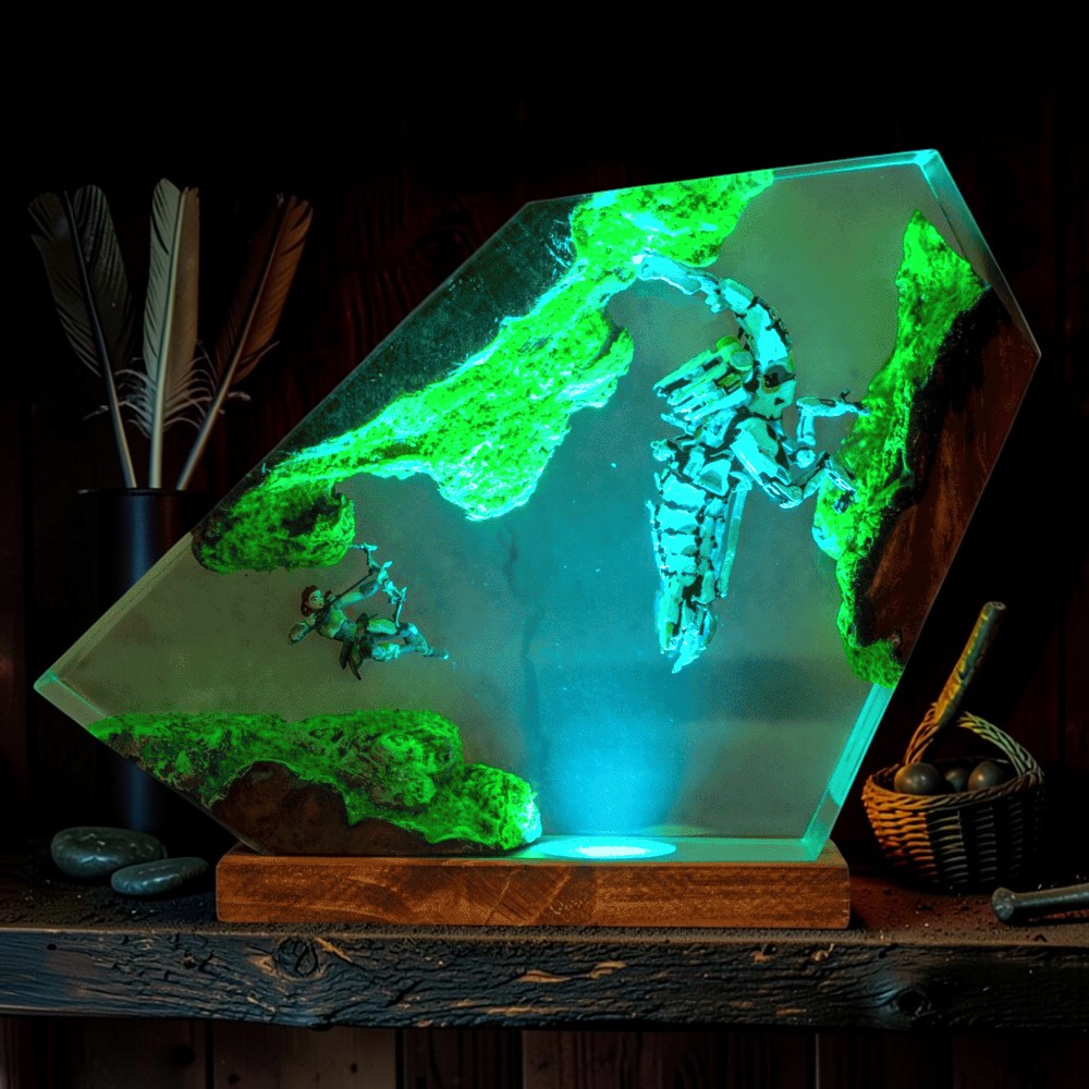 Handcrafted Horizon Zero Dawn Lamp: Aloy vs. Machine Resin Art - Image 3