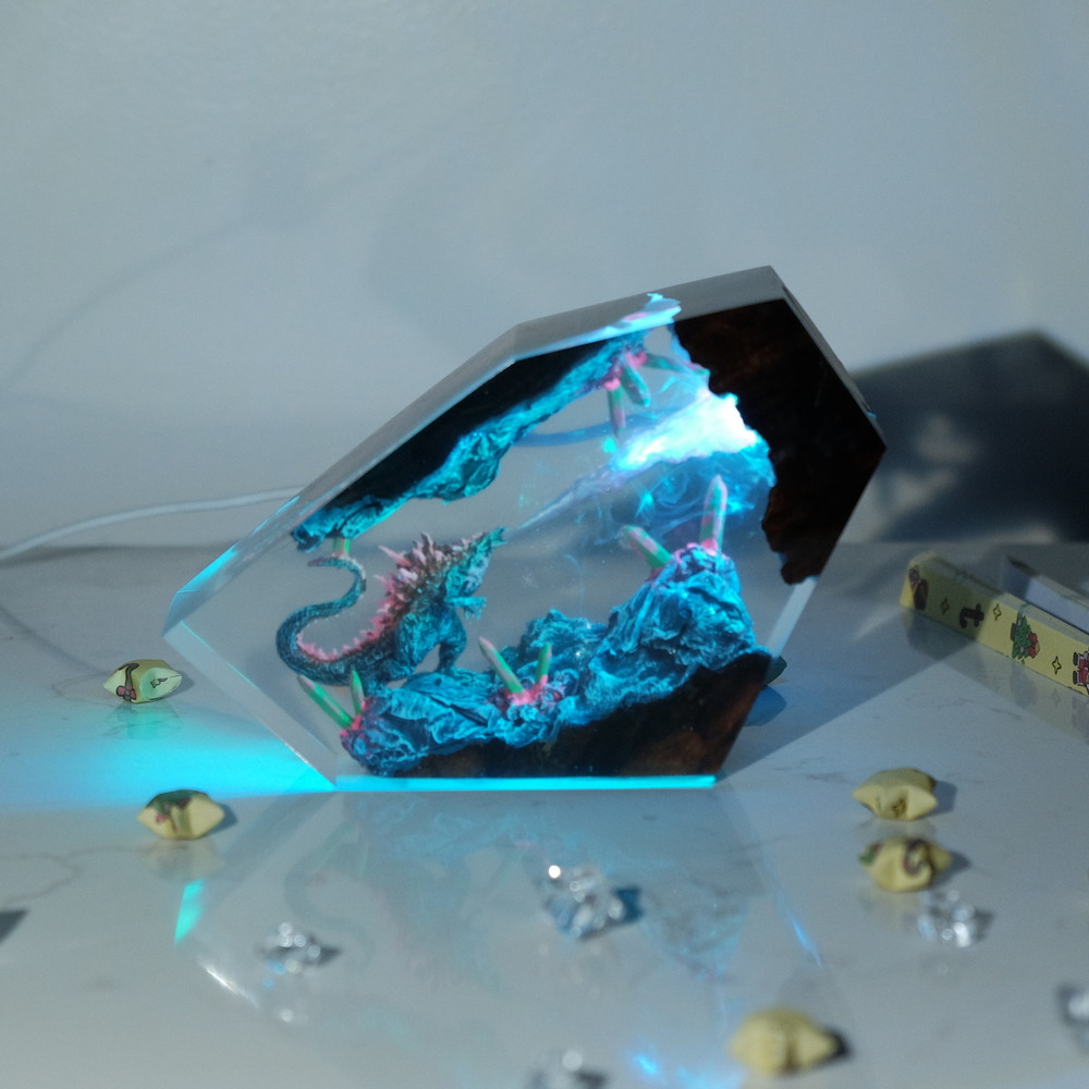 standing godzilla resin lamp