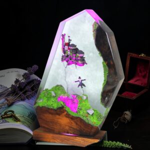 howl's moving castle resin wood lamp