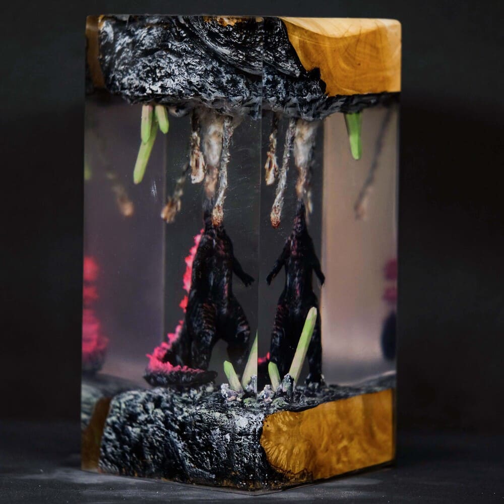 resin pink godzilla lamp