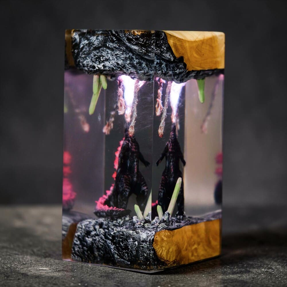 pink godzilla resin lamp