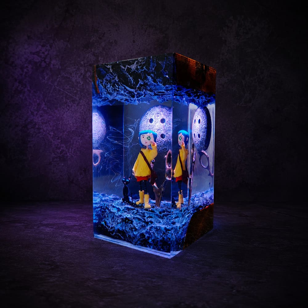 Handcrafted Coraline epoxy resin lamp - third gallery image
