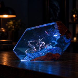 Handcrafted Xenomorph Alien Resin Lamp | Sci-Fi Diorama Night Light