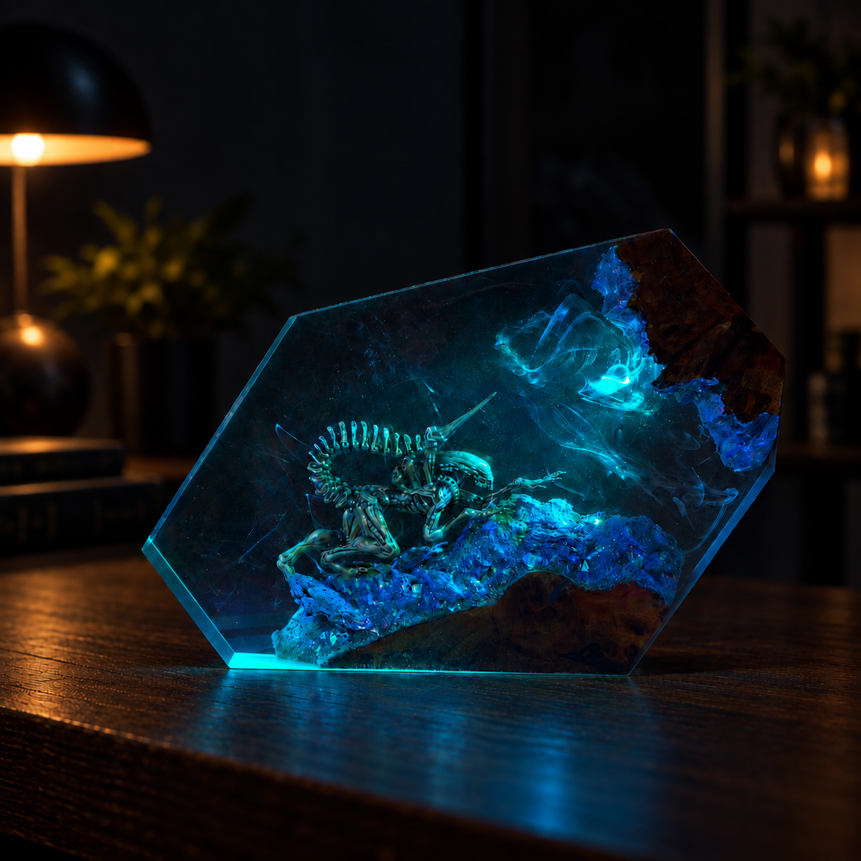 Handcrafted Xenomorph Alien Resin Lamp | Sci-Fi Gift, Diorama Night Light - Image 9