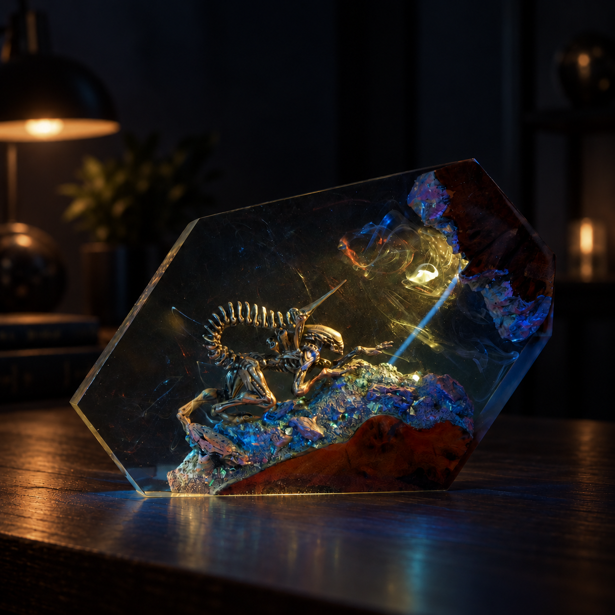 Handcrafted Xenomorph Alien Resin Lamp | Sci-Fi Gift, Diorama Night Light - Image 8