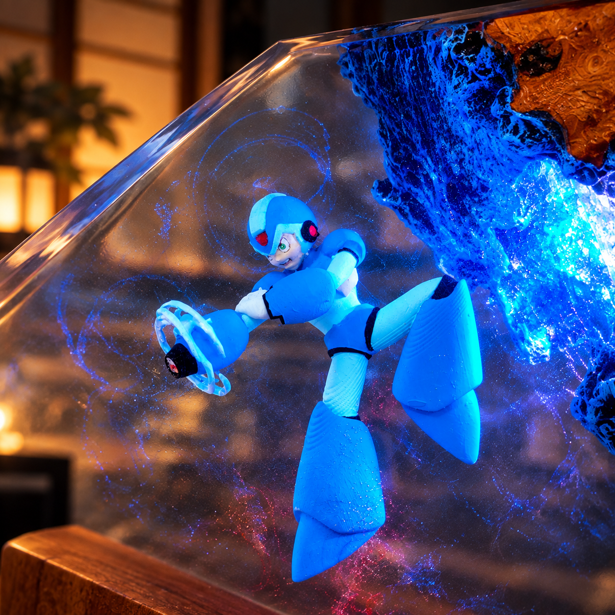 Handmade Mega Man X vs Zero Resin Lamp | Classic Anime Gift, Maverick Duel Diorama, Retro Cyberpunk Wood Desk Light - Image 5