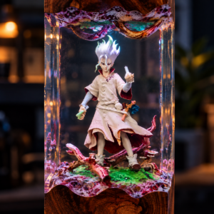 Alternative view of Handmade Dr Stone Resin Lamp | Senku Ishigami Diorama Gift, Kingdom of Science Anime Wood Night Light