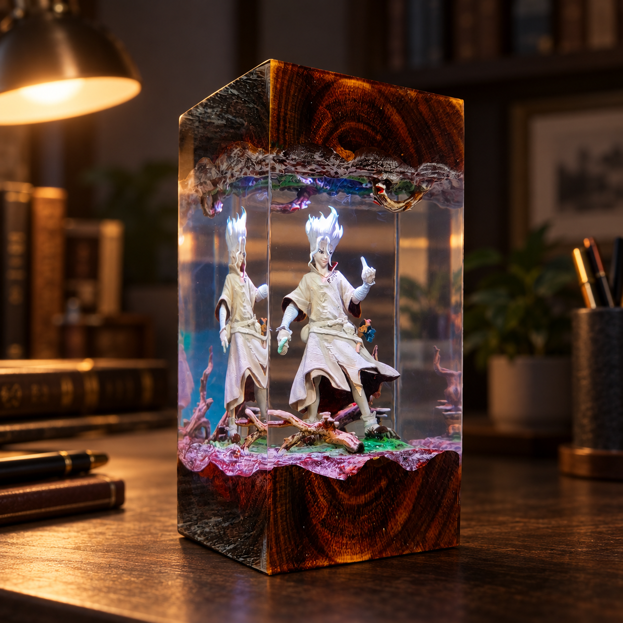Handmade Dr Stone Resin Lamp | Senku Ishigami Diorama Gift, Kingdom of Science Anime Wood Night Light - Image 5