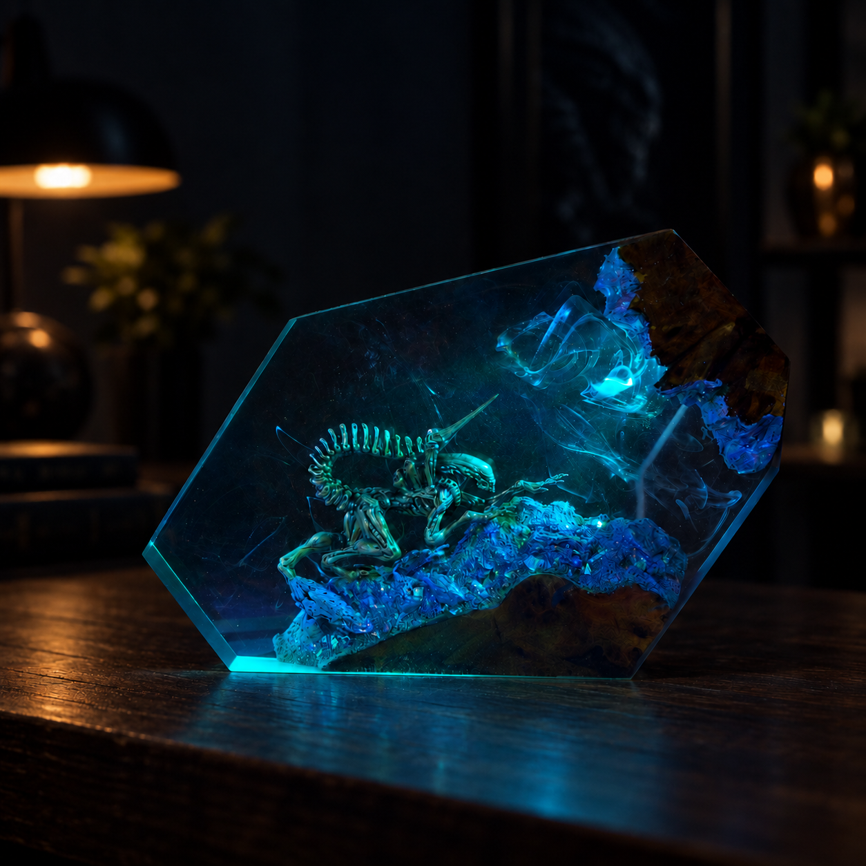 Handcrafted Xenomorph Alien Resin Lamp | Sci-Fi Gift, Diorama Night Light - Image 6