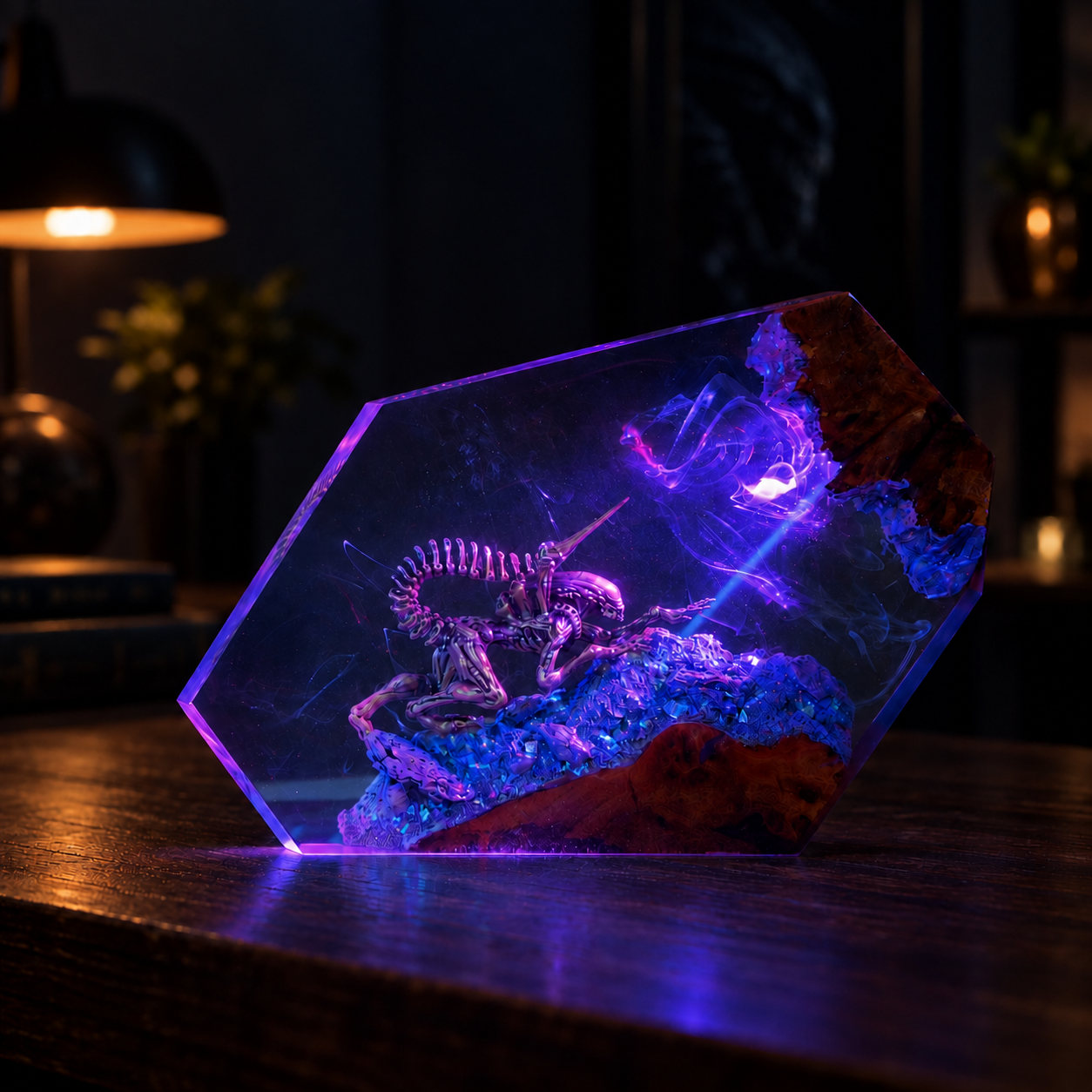 Handcrafted Xenomorph Alien Resin Lamp | Sci-Fi Gift, Diorama Night Light - Image 5