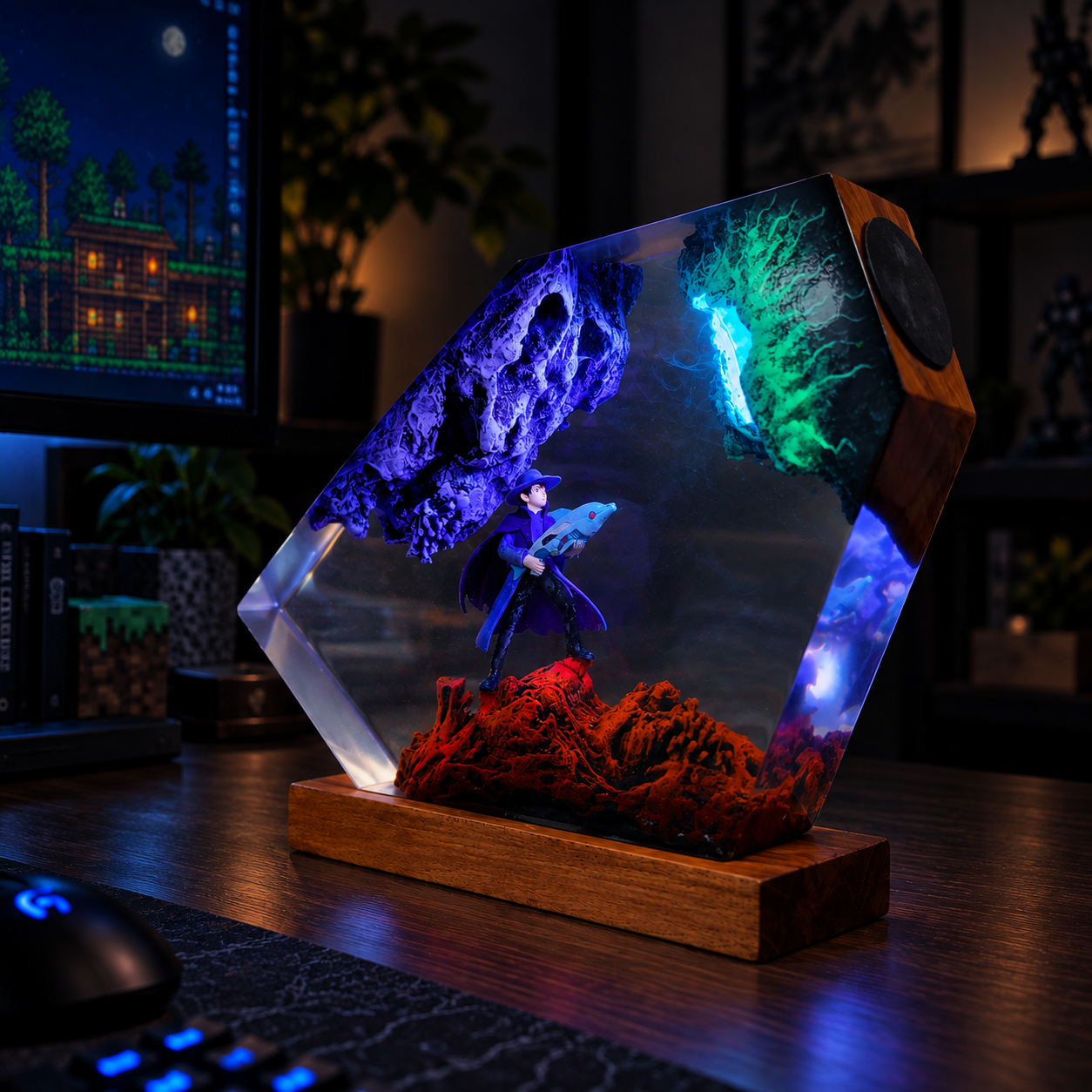 Handmade Terraria Resin Lamp | Space Dolphin Machine Gun Diorama, Gaming Gifts - Image 2