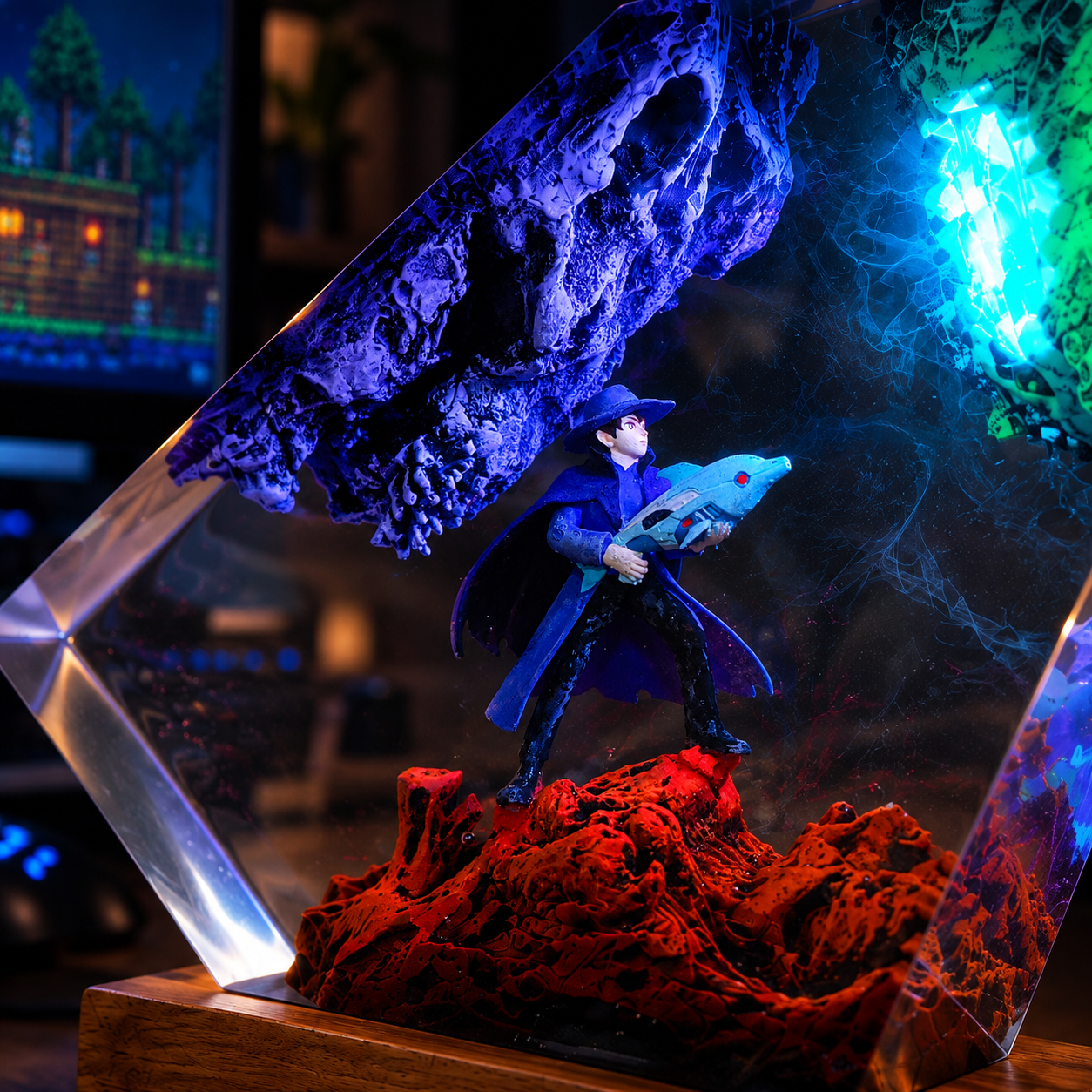 Handmade Terraria Resin Lamp | Space Dolphin Machine Gun Diorama, Gaming Gifts - Image 7
