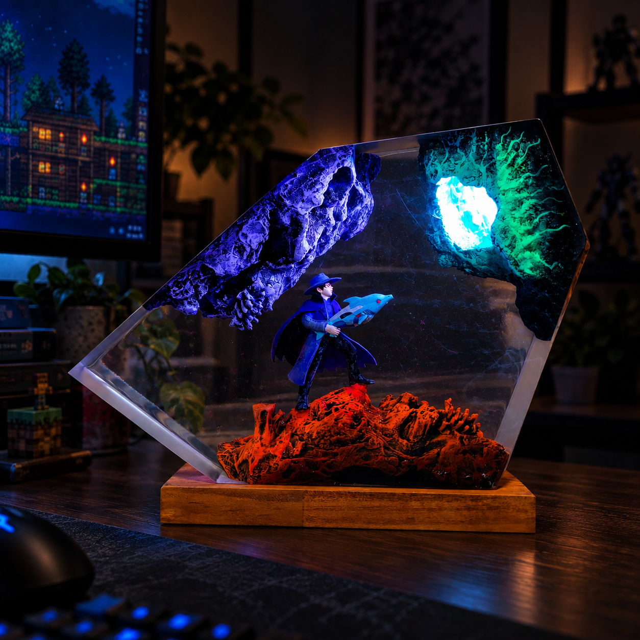 Handmade Terraria Resin Lamp | Space Dolphin Machine Gun Diorama, Gaming Gifts - Image 6