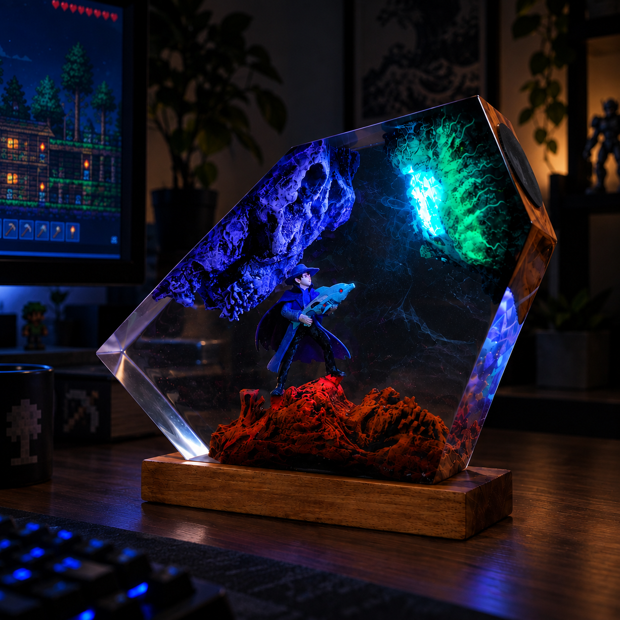 Handmade Terraria Resin Lamp | Space Dolphin Machine Gun Diorama, Gaming Gifts - Image 4
